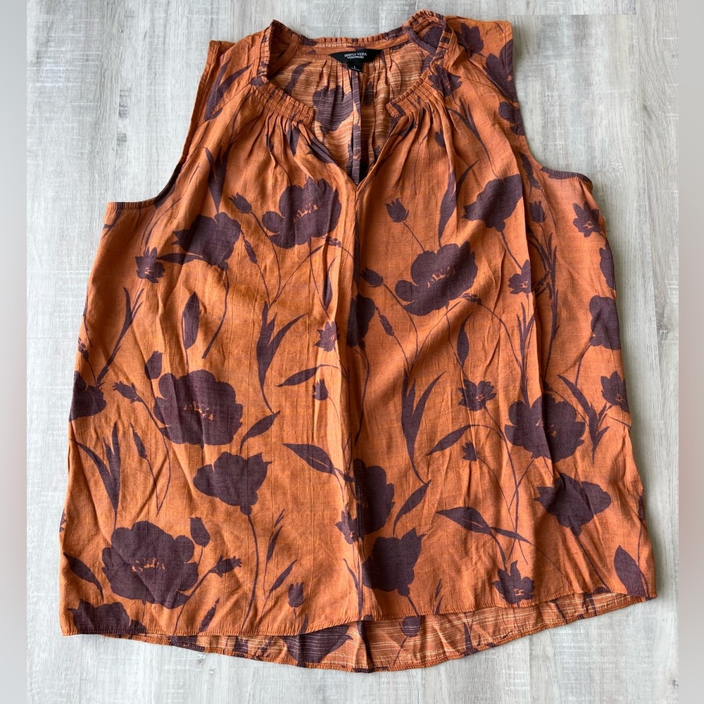 SIMPLY VERA VERA WANG Orange Floral Sleeveless V-Neck Blouse Size L